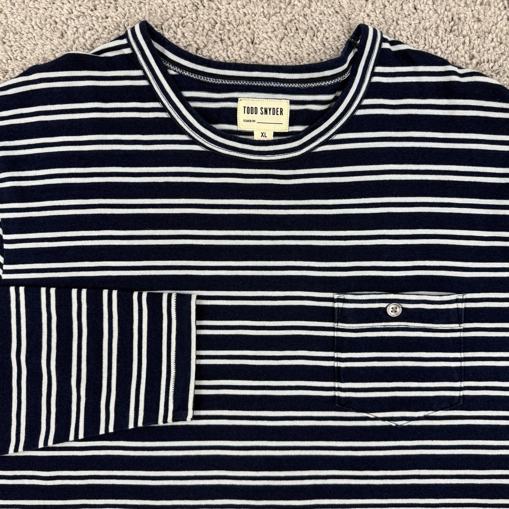 Todd Snyder Crewneck Shirt Mens XL Striped Long Sleeve Nautical Chest Pocket