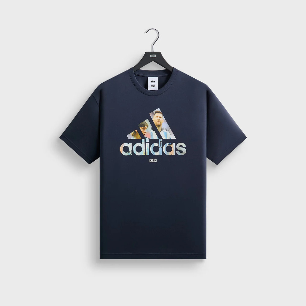 Kith & Messi for Adidas Football / Soccer Graphic Tee Stripes Night Navy – Large