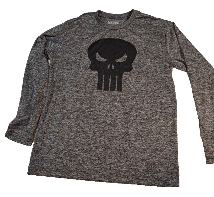 Dri-Fit Marvel Punisher Men S 34-36 Pullover Gray T-Shirt Crew-Neck Long Sleeve