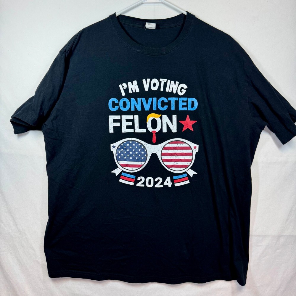 Political Humor T-Shirt I’m Voting Convicted Felon 2024 Graphic Tee Sz 2XL