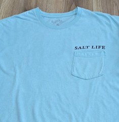 Salt Life Logo Pocket Tee Mens Sz Large, Turquoise, Short Sleeve