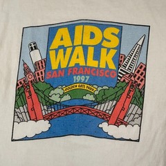 VINTAGE Aids Walk Shirt Mens XL White San Francisco Cal Berkeley Golden Gate 90s