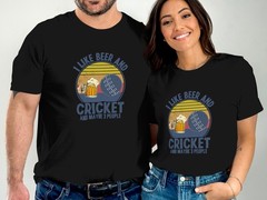 I Like Beer and Cricket T-Shirt Funny Sports Fan Gift Mens Womens Casual Tee Top