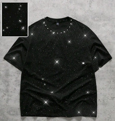 New Men Luxury Sequin Glitter Fashion Black Rivet T-Shirt High Quality