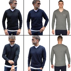Gabicci Jumper Mens Knitted V-Neck Long Sleeve Plain Warm Mens Pullover Sweater