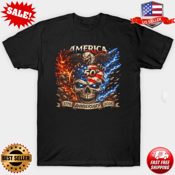 America 250th Anniversary Skull Shirt, Patriotic Eagle Biker Tee T-Shirt S-5XL