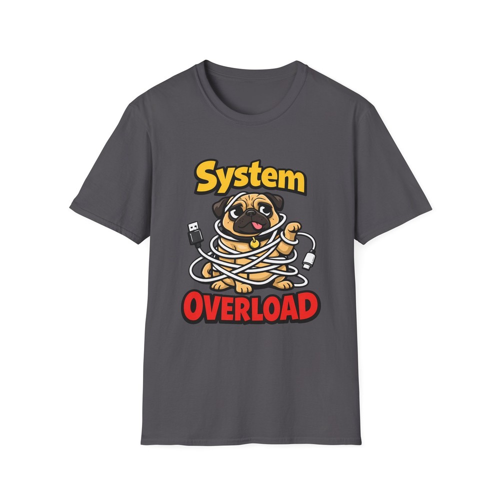 Unisex Softstyle T-Shirt Pug Charging Cable Tech Humor Cute Indoors Pet Animal