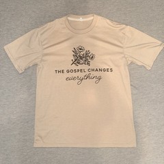 The Gospel Changes Everything Christian Graphic T-Shirt Floral Tan Beige Tee Sm