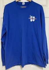 Trader Joes Shirt Blue Hibiscus Flower Employee Work Uniform Long Sleeve XL