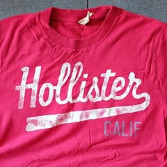 Hollister Red GraphicLogo CrewNeck T-Shirt Men’s L 100%Cotton Easy Care Y2K VTG