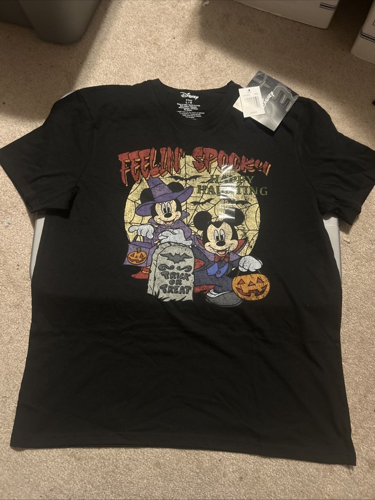 Disney Mickey Minnie Mouse Halloween T-Shirt Mens LARGE NWT Worn Vintage Look