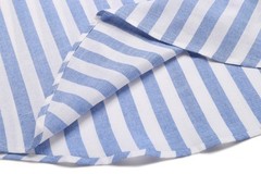 Men’s Cotton Hemp Long Sleeve Casual Beach Henley Shirt(Blue White Striped,L)