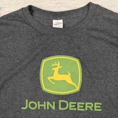 John Deere Logo Graphic T-Shirt Men’s Large Gray Green Yellow Hanes Cotton Blend