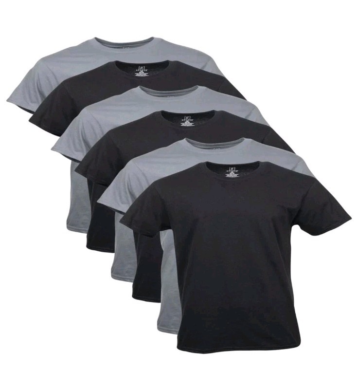 Men’s George Assorted Crew Neck Moisture Wicking T’s, 6-Pack (2 black & 4 greys)
