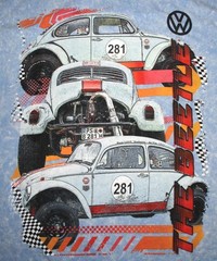 Men’s VOLKSWAGEN THE BEETLE Light Blue Marbled Graphic Tee T-Shirt LARGE *6H