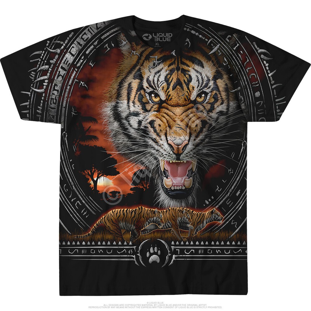 NATIVE-TRIBAL TIGER-2 SIDED TIE DYE T-SHIRT S-M-L-XL-XXL Wild Jungle