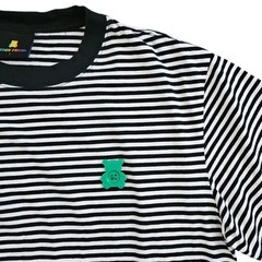 Teddy Fresh T-Shirt Mens Large Striped Short Sleeve Tee Black White Bear Button
