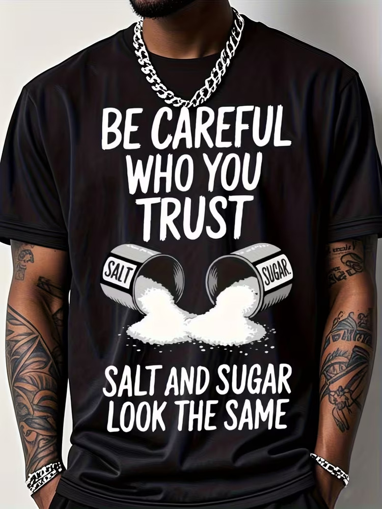 Mens Graphic T-Shirt Be Careful Who You Trust Black with White Lettering Sz 3XL