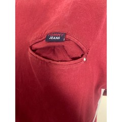 Vintage Tommy Jeans Mens Large Red V Neck Pocket T Shirt Flag Logo 90s