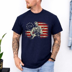 Abraham Lincoln Playing Electric Guitar Rocker American Flag T-Shirt