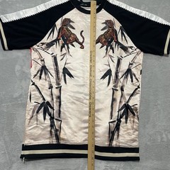 Hudson Outerwear Japan Tiger Bamboo Graphic Satin Jersey Shirt Beige Medium NWT