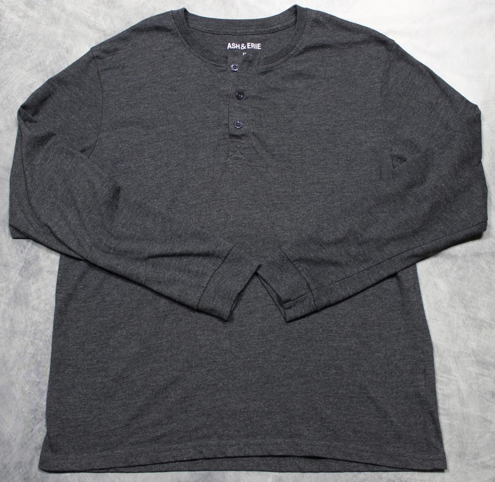 Ash & Erie Henley Shirt Mens Medium Gray Long Sleeve Jersey Cotton Blend