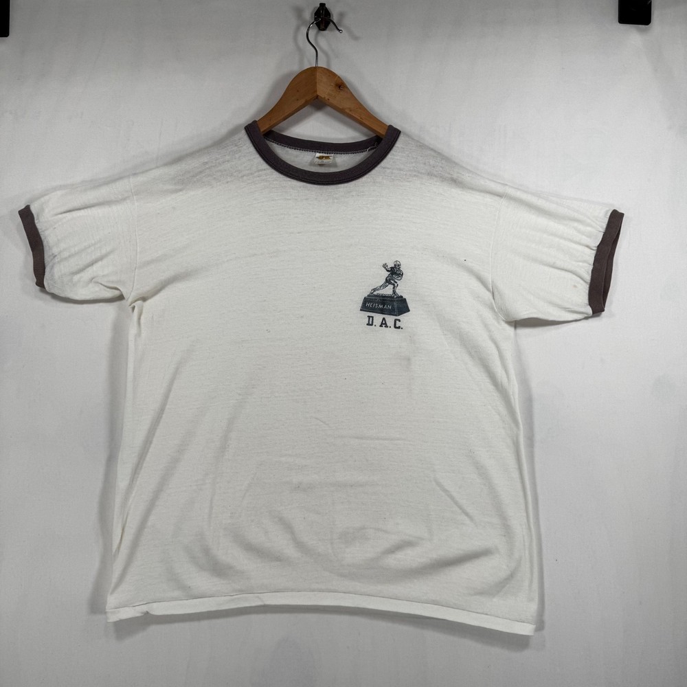 Vintage 1970s Heisman DAC Russell Athletic Ringer TShirt Size XL