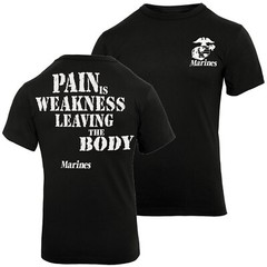 Black USMC Marines T-Shirt ‘Pain Is Weakness’ Mens Tee Shirt