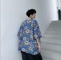 Mens Youth Casual Fashion Floral Short Sleeves Loose Irregular T-Shirt Tee Top