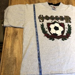 VTG Bayside Single Stitch Size XL TShirt Lined Sleeves Crew Neck Soccer Graphic