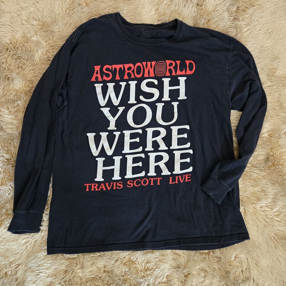 Travis Scott Astroworld Long Sleeve 2018 Black Tour Tee T-shirt Large