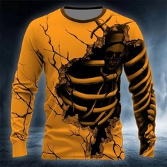 3D Printed Skull Print Men’s T-shirt Autumn Casual Long Sleeved Round Neck…