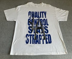 Quality Control “ Stays Strapped Guns ,Beer“Mens White Graphic T-Shirt Size 2XL