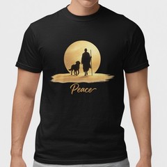 Walk For Peace Sunset Monk Dog T Shirt Spiritual Zen Graphic Tee Gift S-5XL