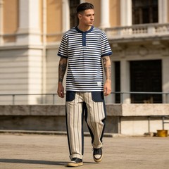Mens Sailor’s Shirt Striped T-Shirt Retro Classic Henry Short Sleeve Cotton TEE