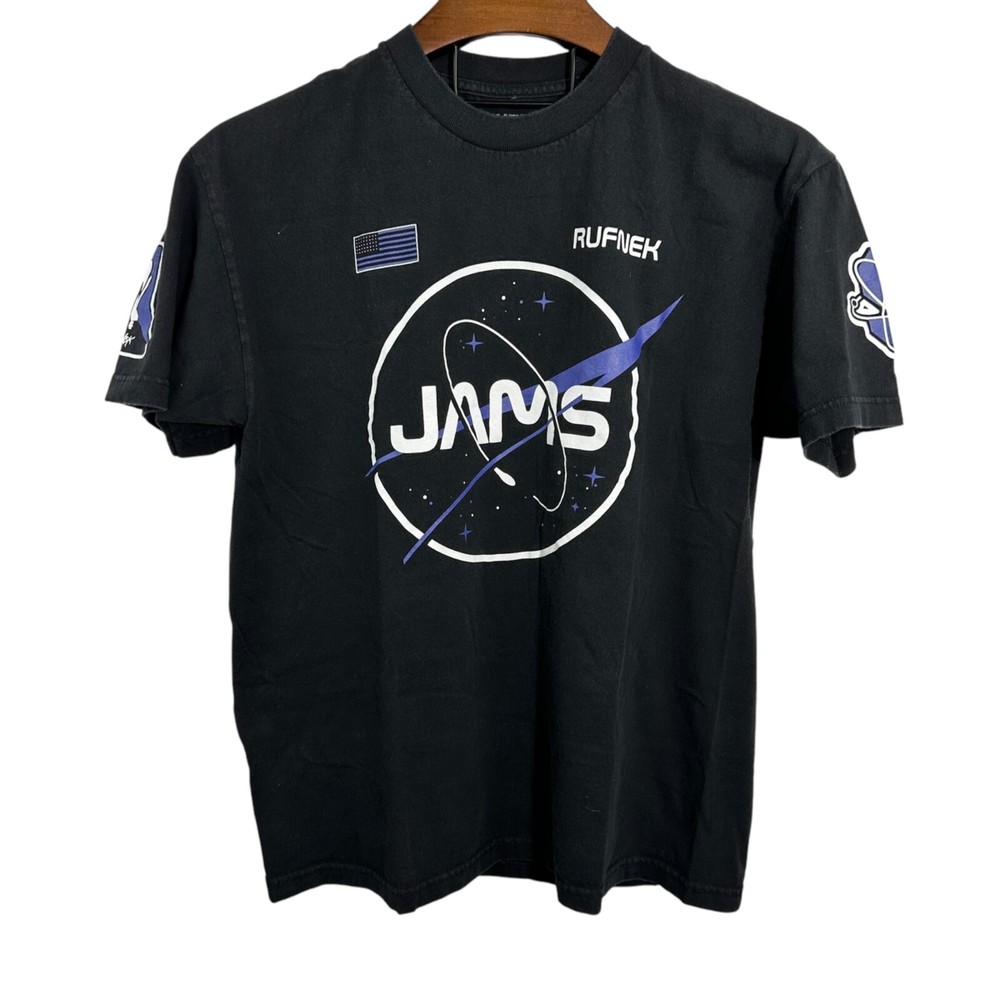 RUFNEK Space Jam Jordan 11 Sneaker Black Short Sleeve Shirt Hip Hop Size Large
