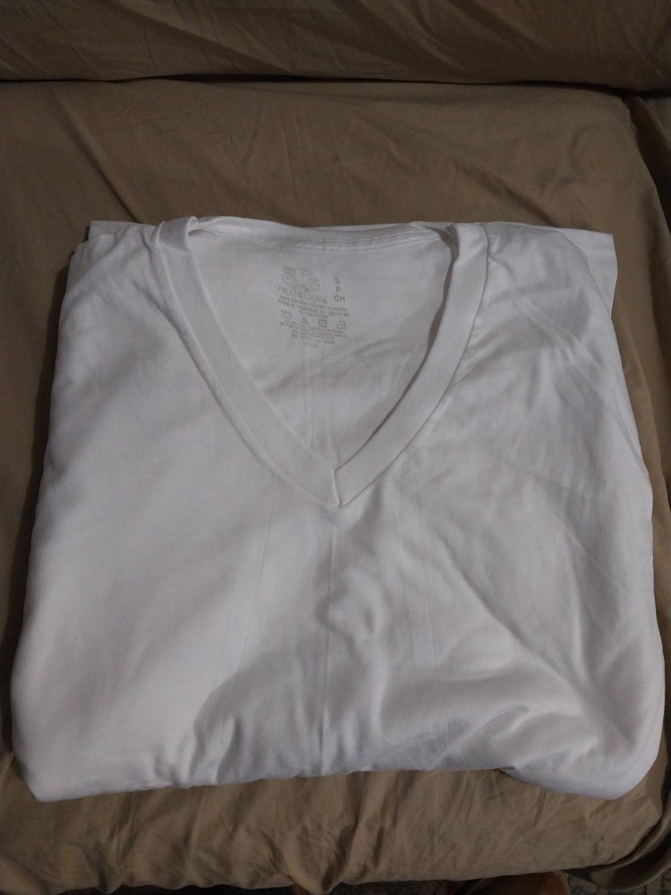 Friut Of The Loom Mens V-neck Tagless Layflat Collar White Size S 5 Pack
