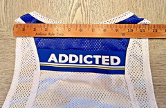 Addicted White Navy Blue Logo Mesh Tank Top Sz. L /34 See Thru Sexy Muscle Top