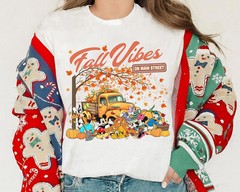 Retro Mickey and Friends Fall Vibes on Main Street Unisex Adult Kid Tee 800576