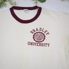 VTG Champion Bradley Uni White Ringer Tee Size XL Made in USA Single Stitch