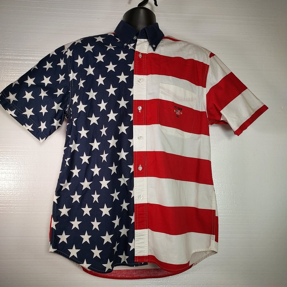 Ivy Crew Med Short Sleeve Men Dress Shirt 100% Cotton American Flag 4th July