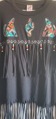 JERZEES Southwestern Cactus Graphic T-Shirt Black Fringe Beaded Unisex XL