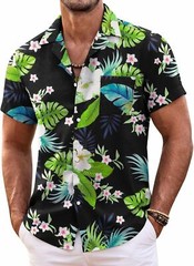 Mens Hawaiian Shirt Short Sleeve Floral Button Down Tropical Beach Casual Top