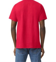 Brand New First Quality Gildan Red Heavy Cotton Adult Short Sleeve Tee, Size L.