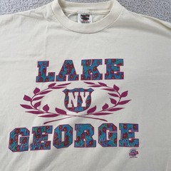 Vintage Lake George New York Shirt Mens L Off White Beach Vacation Graphic 90s