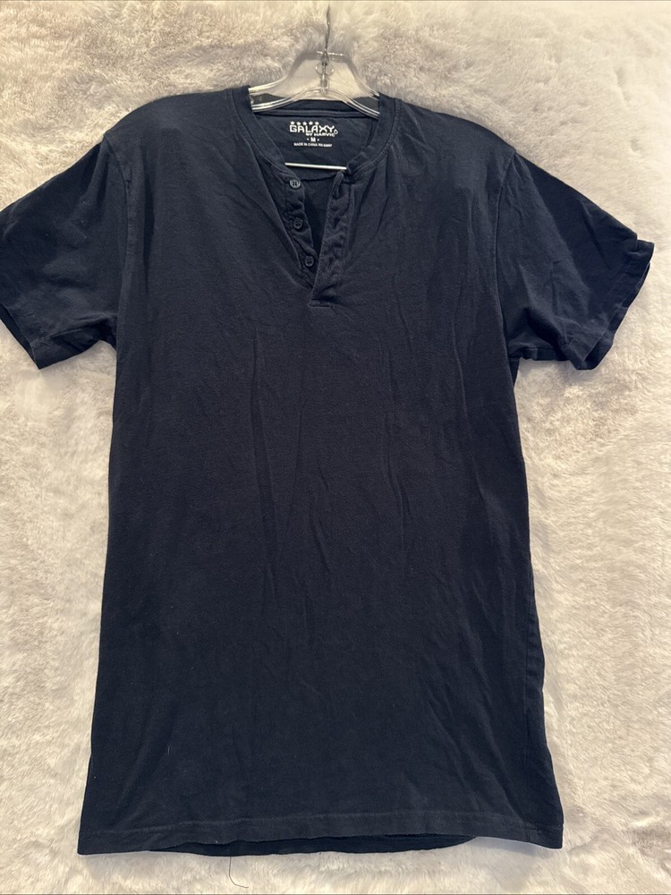 GALAXY BY HARVIC MENS SHORT SLEEVE SHIRT BUTTON NECK SOLID BLUE SIZE M