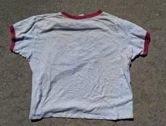 80s USA Run For Your Life Graphic Ringer T-Shirt White/Red/Green Cotton Knit S