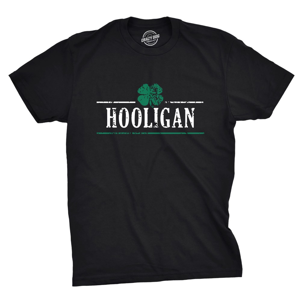 Mens Irish Clover Hooligan T Shirt Funny Saint Patricks Day Lucky Irish Tee