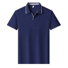 Men Contrast Trim Short Sleeve Lapel V Neck T Shirt for Business Casual Use