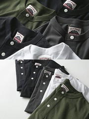American Summer New Mens Cotton Henry Collar Retro Casual Short-Sleeved T-Shirt
